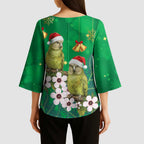 New Zealand Kakapo Christmas Kimono Sleeve Blouse Owl Parrot Santa Sliver Fern Manuka - Green - Aussie Hoodie