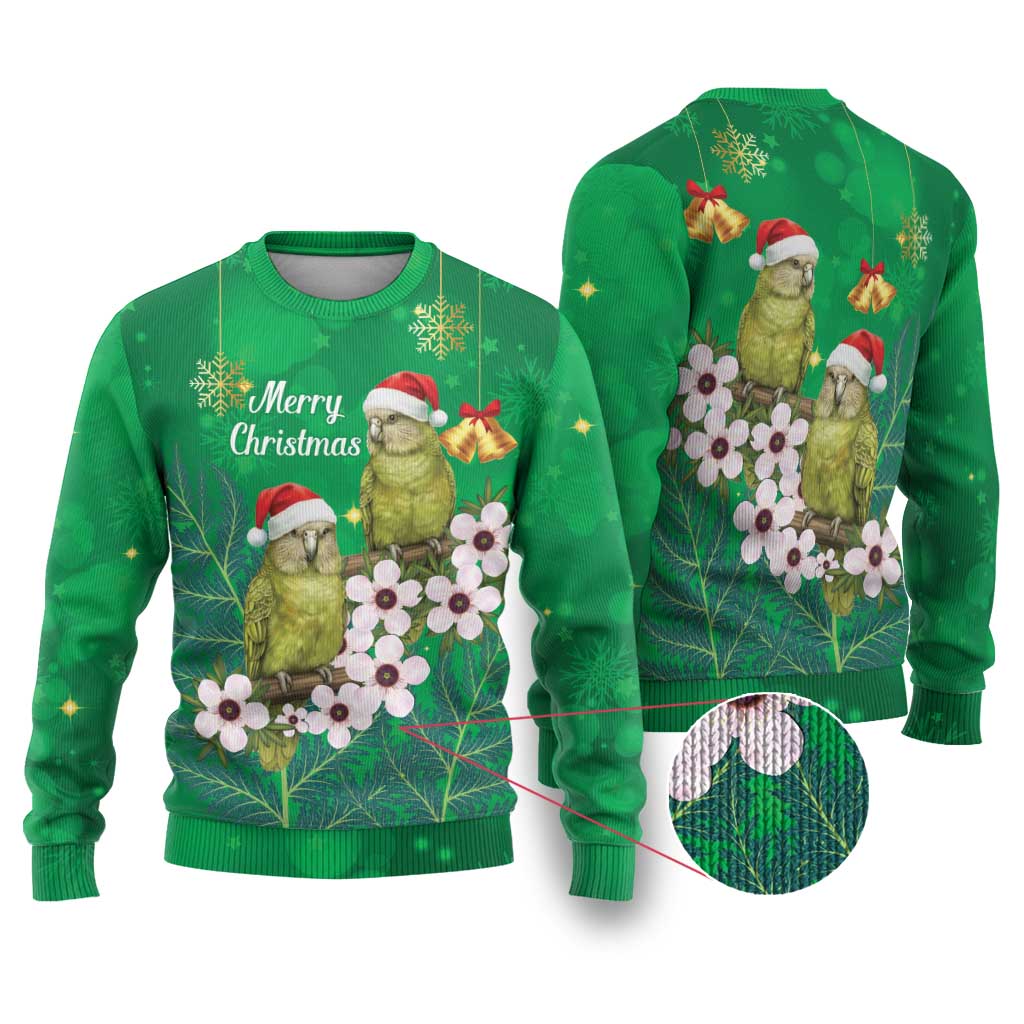 New Zealand Kakapo Christmas Ugly Christmas Sweater Owl Parrot Santa Sliver Fern Manuka - Green - Aussie Hoodie