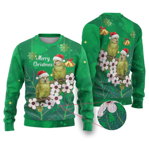 New Zealand Kakapo Christmas Ugly Christmas Sweater Owl Parrot Santa Sliver Fern Manuka - Green - Aussie Hoodie