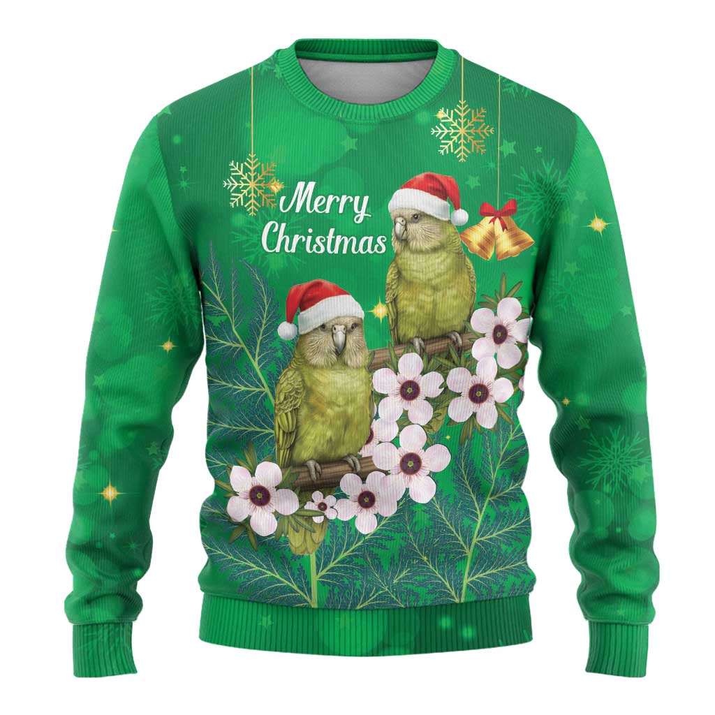 New Zealand Kakapo Christmas Ugly Christmas Sweater Owl Parrot Santa Sliver Fern Manuka - Green - Aussie Hoodie
