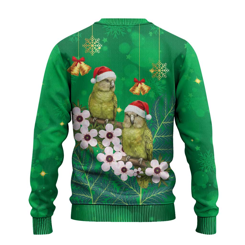 New Zealand Kakapo Christmas Ugly Christmas Sweater Owl Parrot Santa Sliver Fern Manuka - Green - Aussie Hoodie