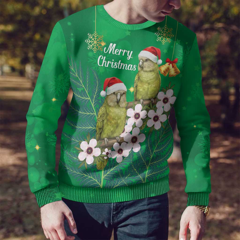 New Zealand Kakapo Christmas Ugly Christmas Sweater Owl Parrot Santa Sliver Fern Manuka - Green - Aussie Hoodie