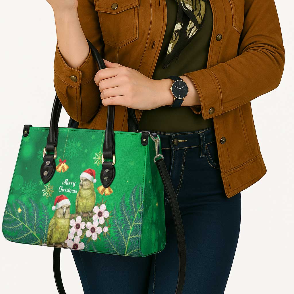 New Zealand Kakapo Christmas Leather Bag Owl Parrot Santa Sliver Fern Manuka - Green - Aussie Hoodie