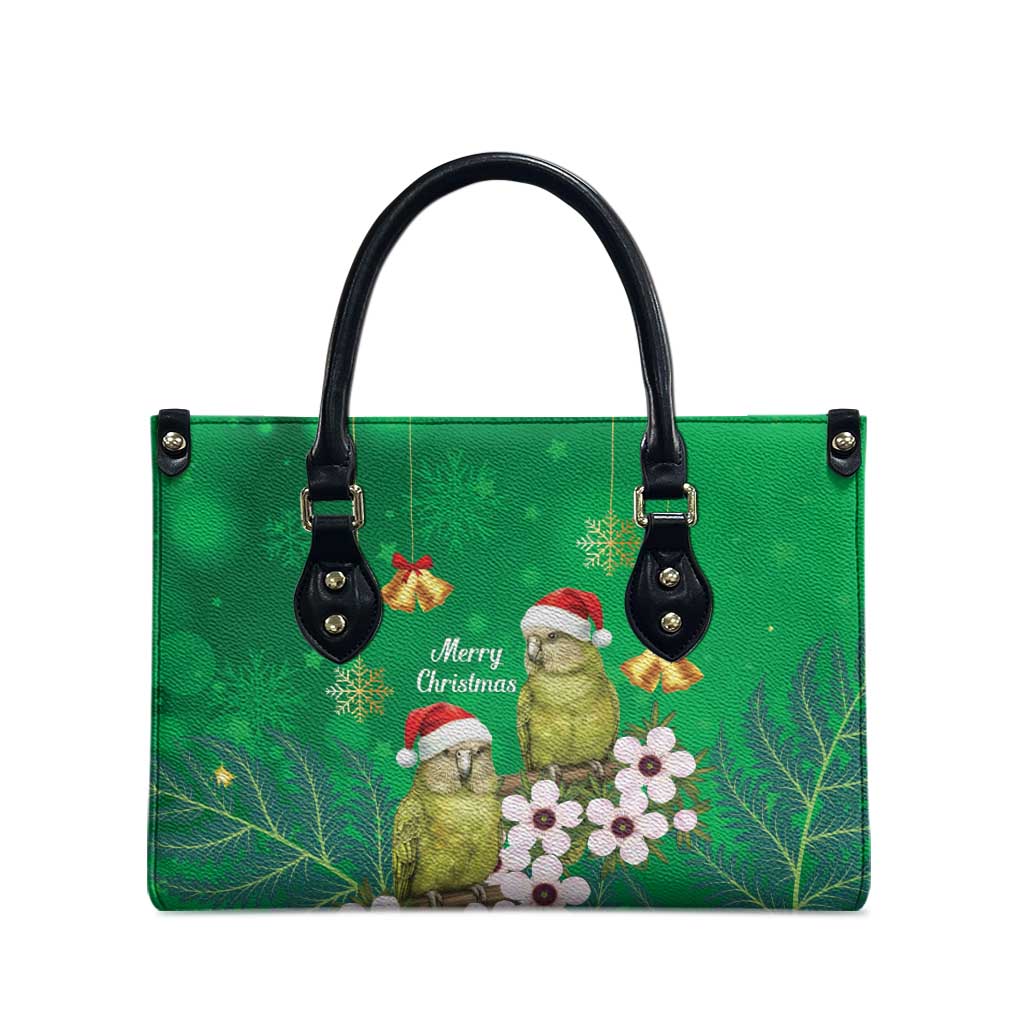 New Zealand Kakapo Christmas Leather Bag Owl Parrot Santa Sliver Fern Manuka - Green - Aussie Hoodie