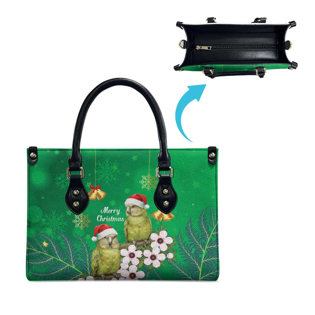 New Zealand Kakapo Christmas Leather Bag Owl Parrot Santa Sliver Fern Manuka - Green - Aussie Hoodie