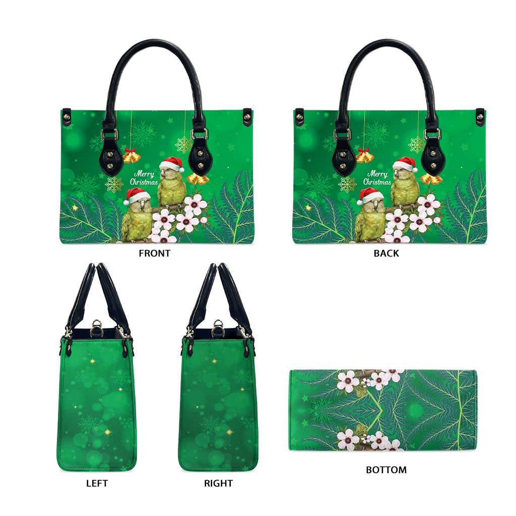 New Zealand Kakapo Christmas Leather Bag Owl Parrot Santa Sliver Fern Manuka - Green - Aussie Hoodie