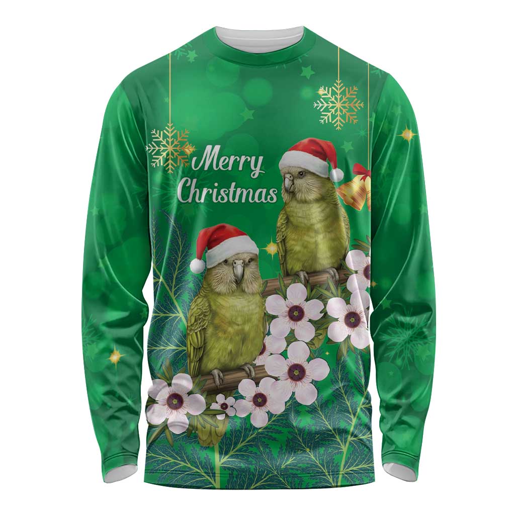New Zealand Kakapo Christmas Long Sleeve Shirt Owl Parrot Santa Sliver Fern Manuka - Green - Aussie Hoodie