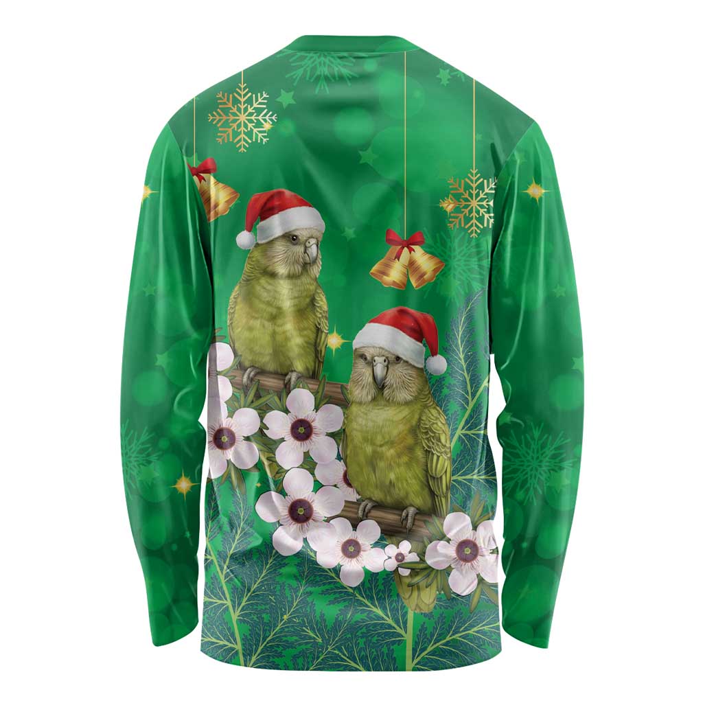 New Zealand Kakapo Christmas Long Sleeve Shirt Owl Parrot Santa Sliver Fern Manuka - Green - Aussie Hoodie