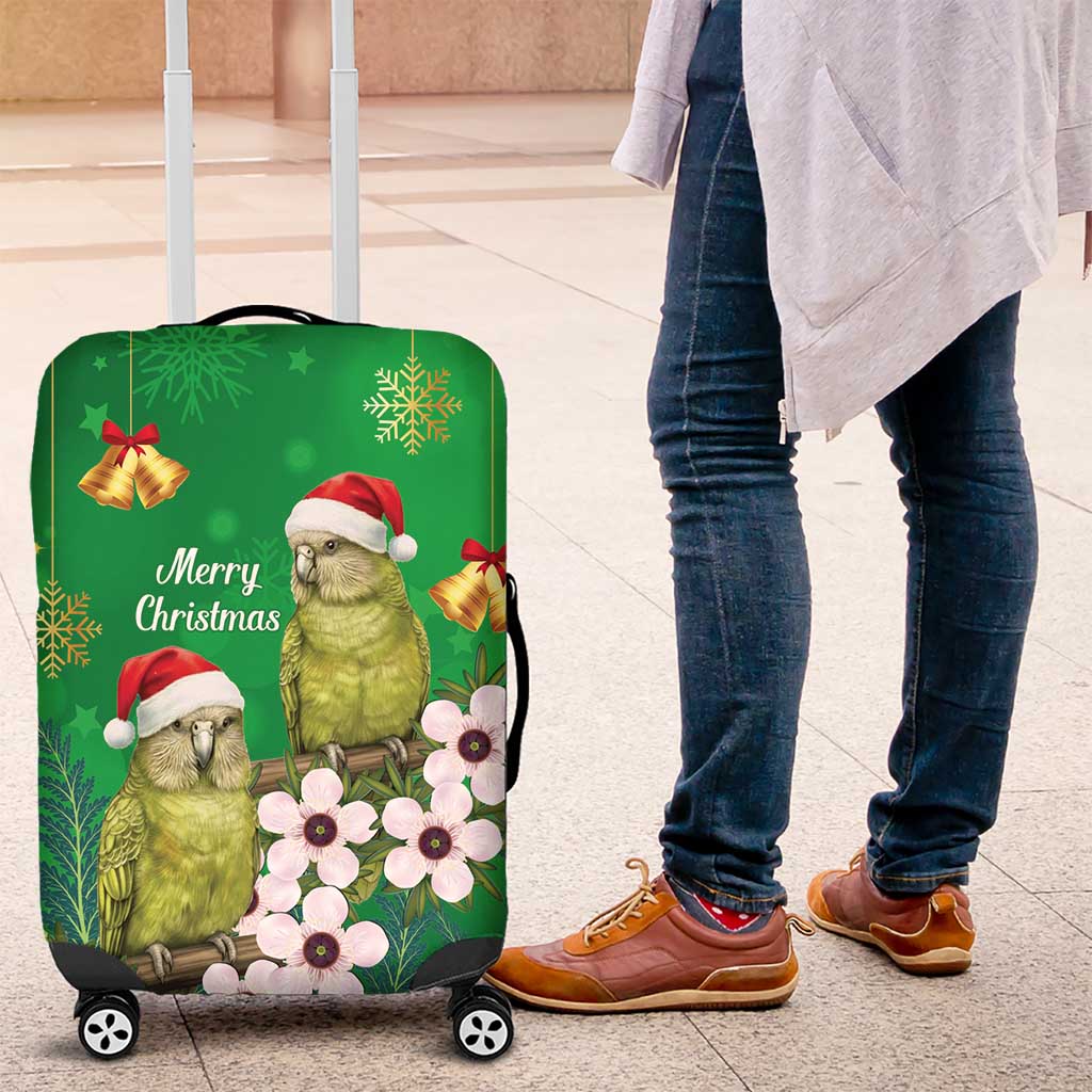 New Zealand Kakapo Christmas Luggage Cover Owl Parrot Santa Sliver Fern Manuka - Green - Aussie Hoodie