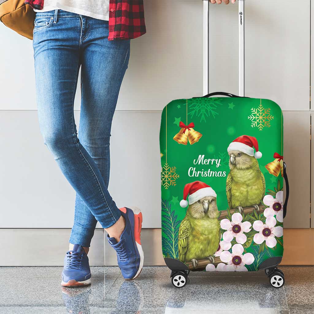 New Zealand Kakapo Christmas Luggage Cover Owl Parrot Santa Sliver Fern Manuka - Green - Aussie Hoodie