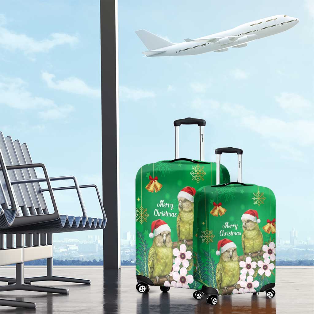 New Zealand Kakapo Christmas Luggage Cover Owl Parrot Santa Sliver Fern Manuka - Green - Aussie Hoodie