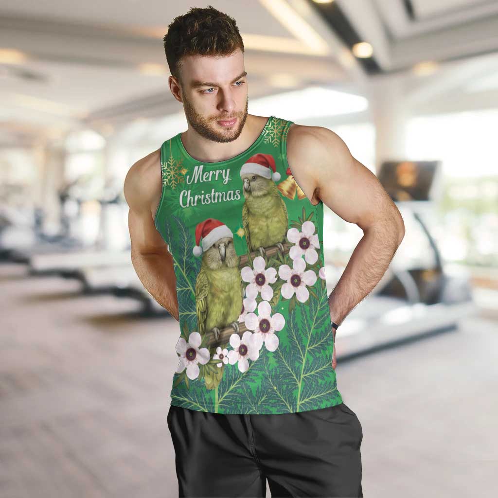 New Zealand Kakapo Christmas Men Tank Top Owl Parrot Santa Sliver Fern Manuka - Green - Aussie Hoodie