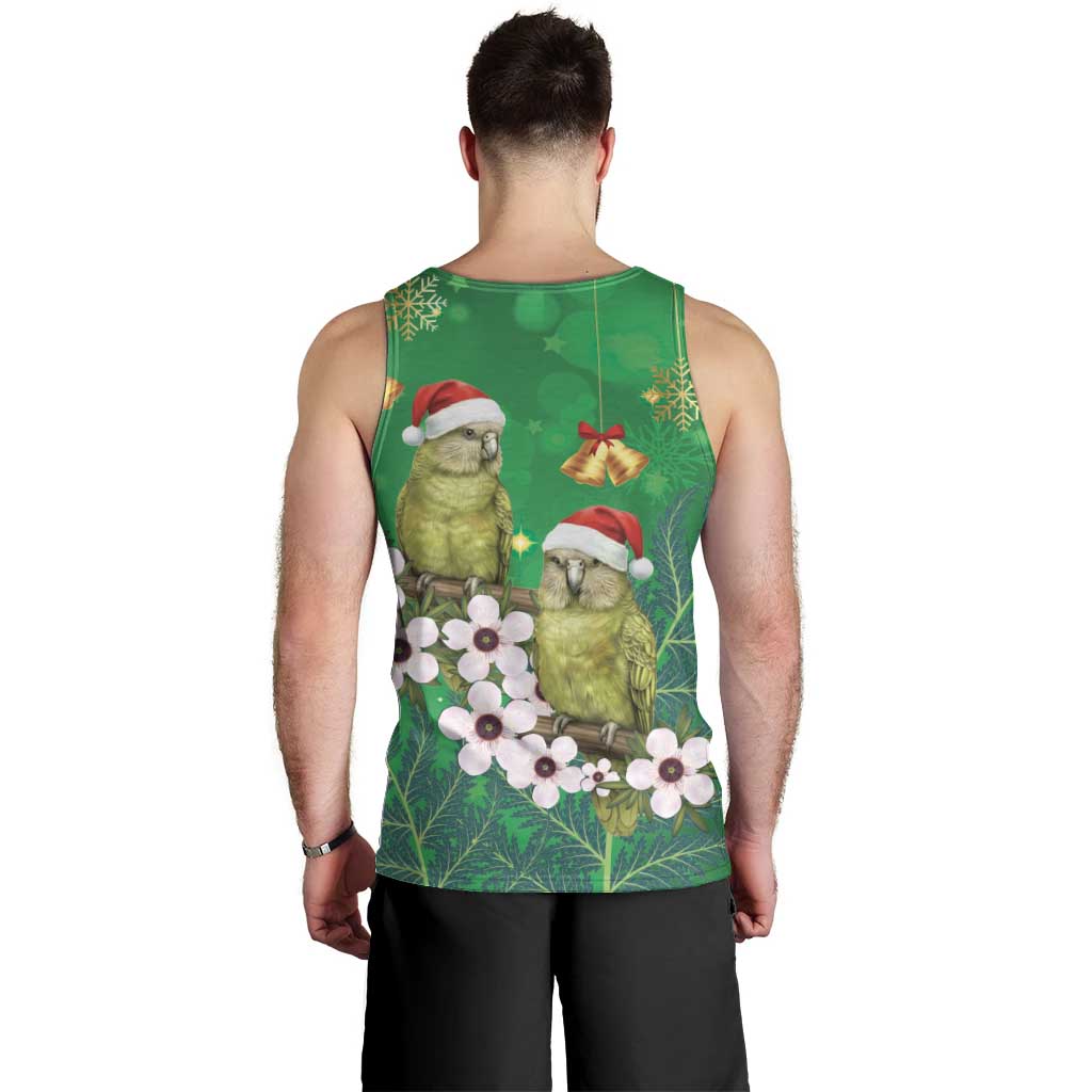 New Zealand Kakapo Christmas Men Tank Top Owl Parrot Santa Sliver Fern Manuka - Green - Aussie Hoodie