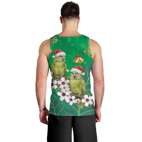 New Zealand Kakapo Christmas Men Tank Top Owl Parrot Santa Sliver Fern Manuka - Green - Aussie Hoodie