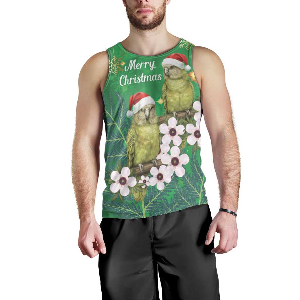 New Zealand Kakapo Christmas Men Tank Top Owl Parrot Santa Sliver Fern Manuka - Green - Aussie Hoodie
