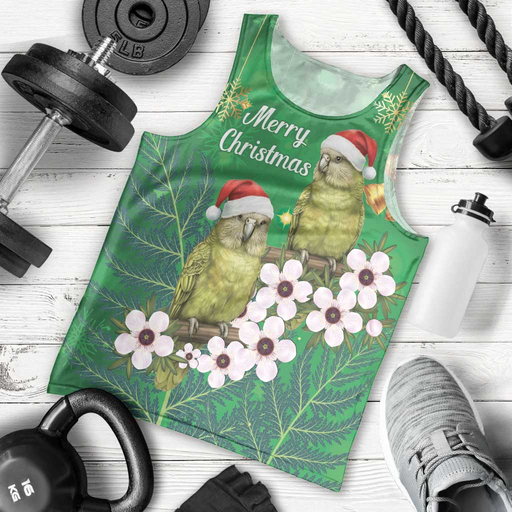 New Zealand Kakapo Christmas Men Tank Top Owl Parrot Santa Sliver Fern Manuka - Green - Aussie Hoodie