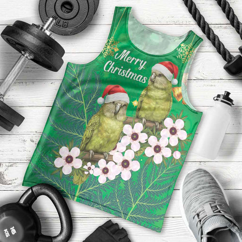 New Zealand Kakapo Christmas Men Tank Top Owl Parrot Santa Sliver Fern Manuka - Green - Aussie Hoodie