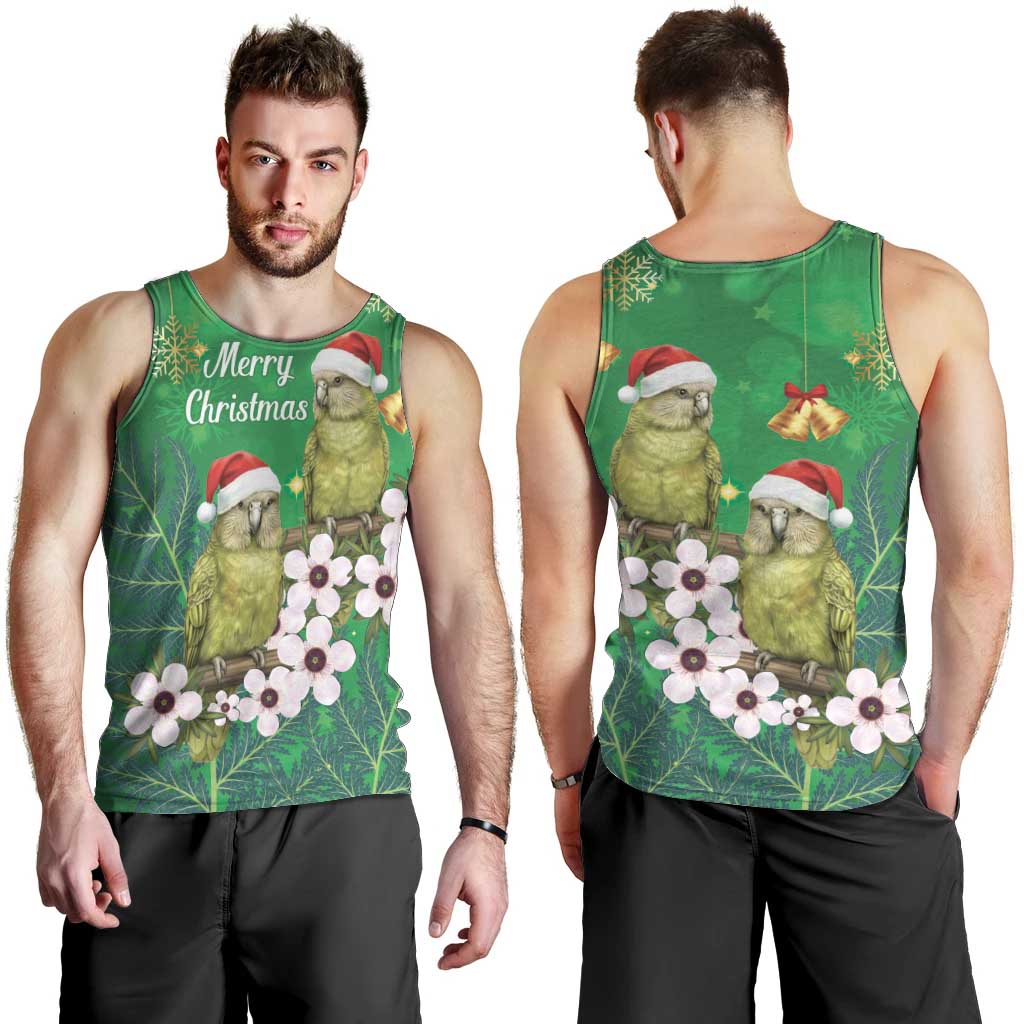 New Zealand Kakapo Christmas Men Tank Top Owl Parrot Santa Sliver Fern Manuka - Green - Aussie Hoodie