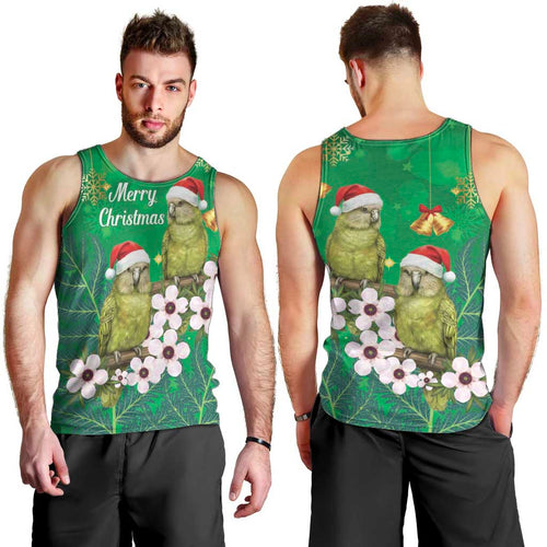 New Zealand Kakapo Christmas Men Tank Top Owl Parrot Santa Sliver Fern Manuka - Green - Aussie Hoodie
