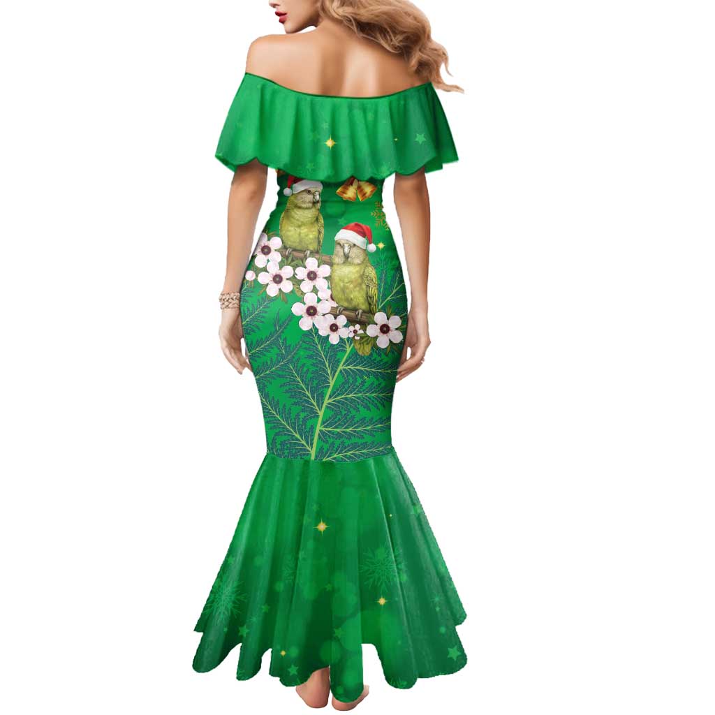 New Zealand Kakapo Christmas Mermaid Dress Owl Parrot Santa Sliver Fern Manuka - Green - Aussie Hoodie