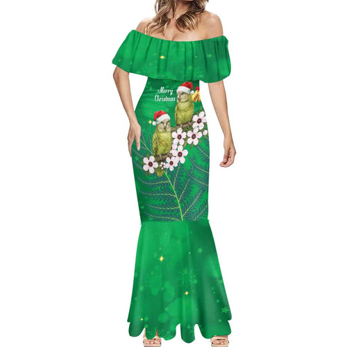 New Zealand Kakapo Christmas Mermaid Dress Owl Parrot Santa Sliver Fern Manuka - Green - Aussie Hoodie