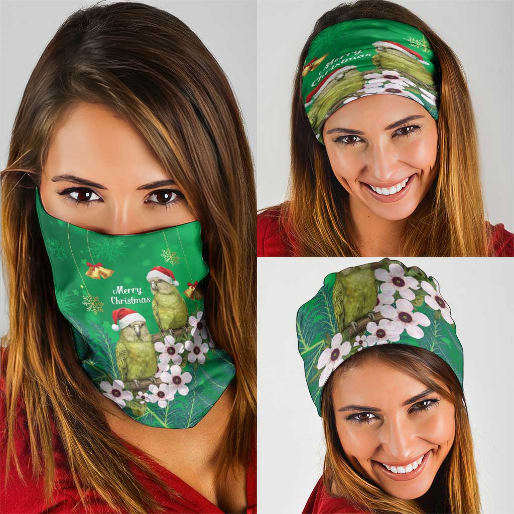 New Zealand Kakapo Christmas Neck Gaiter Owl Parrot Santa Sliver Fern Manuka - Green - Aussie Hoodie