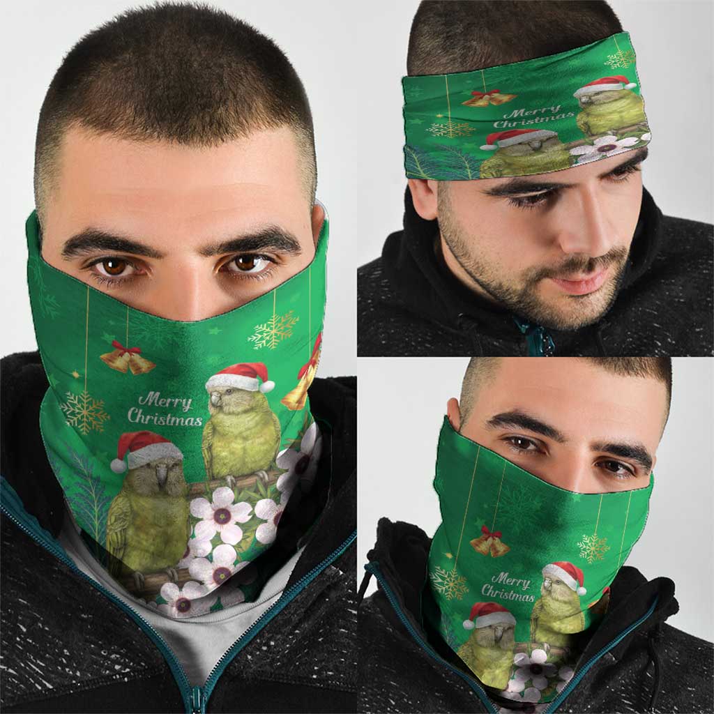 New Zealand Kakapo Christmas Neck Gaiter Owl Parrot Santa Sliver Fern Manuka - Green - Aussie Hoodie