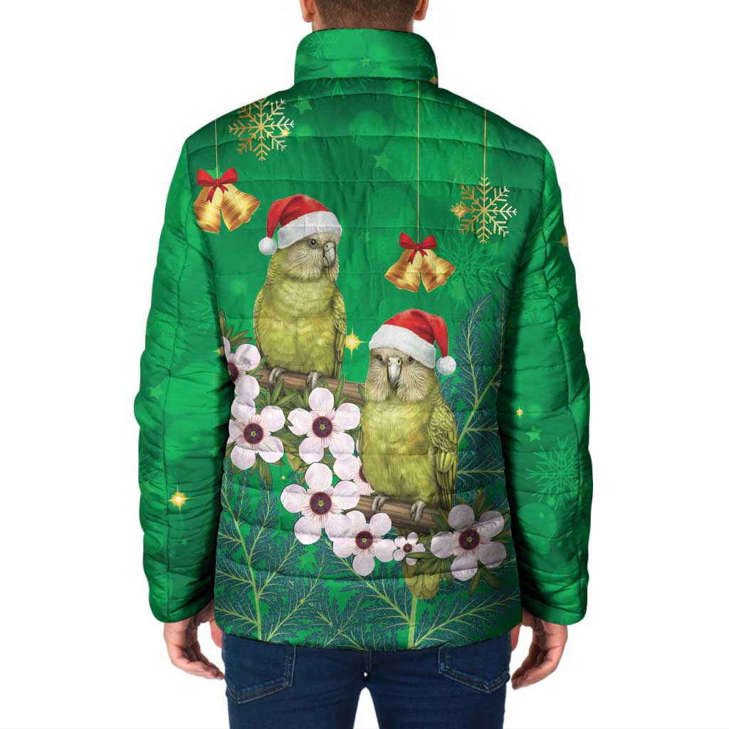 New Zealand Kakapo Christmas Padded Jacket Owl Parrot Santa Sliver Fern Manuka - Green - Aussie Hoodie