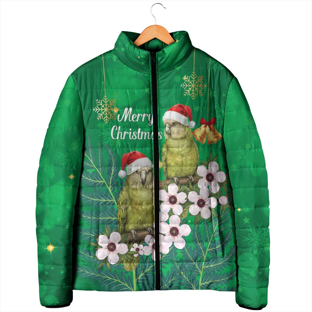 New Zealand Kakapo Christmas Padded Jacket Owl Parrot Santa Sliver Fern Manuka - Green - Aussie Hoodie