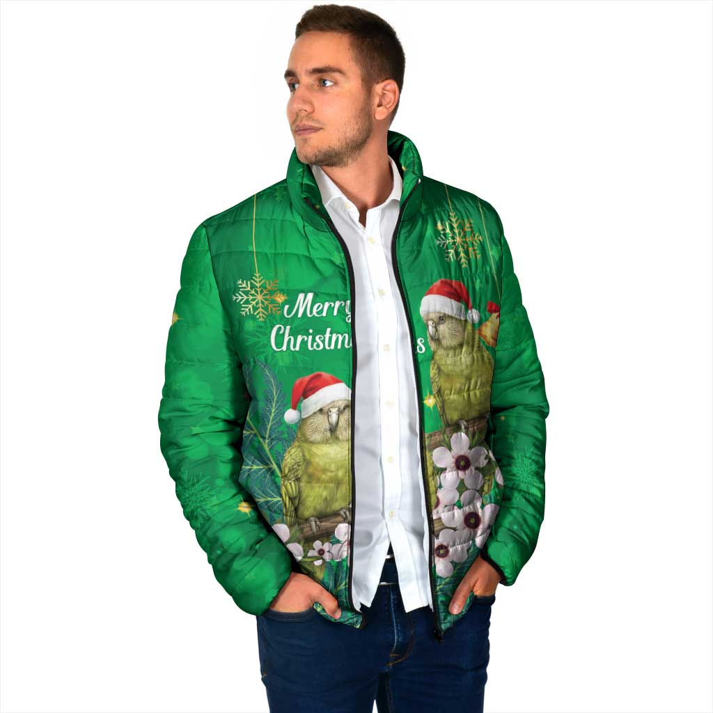 New Zealand Kakapo Christmas Padded Jacket Owl Parrot Santa Sliver Fern Manuka - Green - Aussie Hoodie