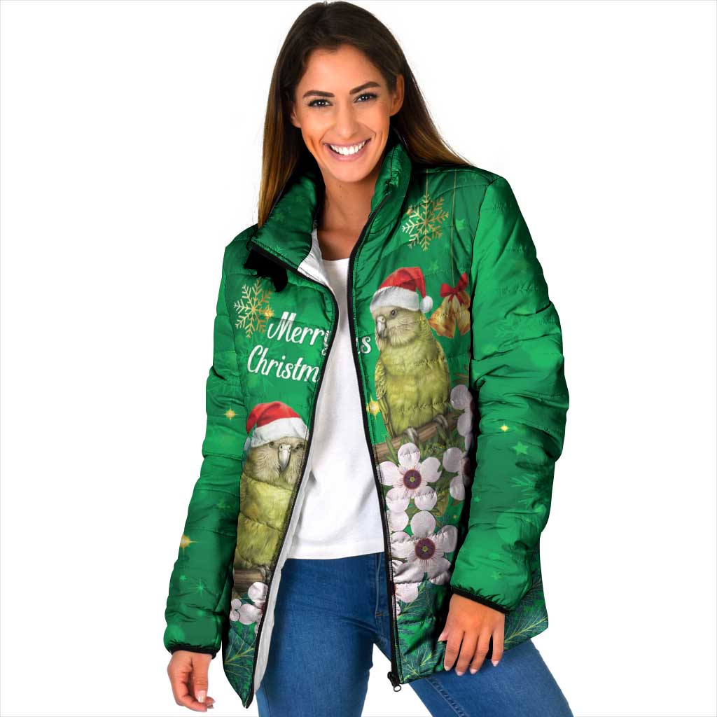 New Zealand Kakapo Christmas Padded Jacket Owl Parrot Santa Sliver Fern Manuka - Green - Aussie Hoodie