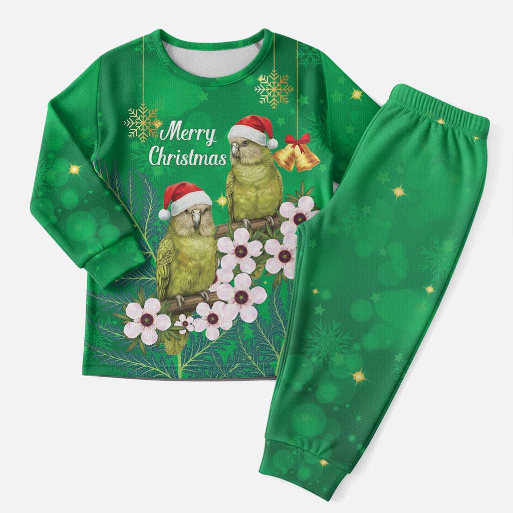 New Zealand Kakapo Christmas Pajama Set Owl Parrot Santa Sliver Fern Manuka - Green - Aussie Hoodie