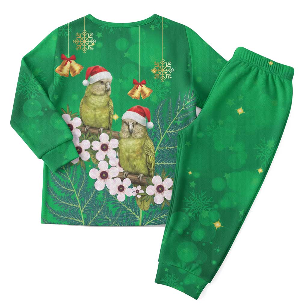 New Zealand Kakapo Christmas Pajama Set Owl Parrot Santa Sliver Fern Manuka - Green - Aussie Hoodie