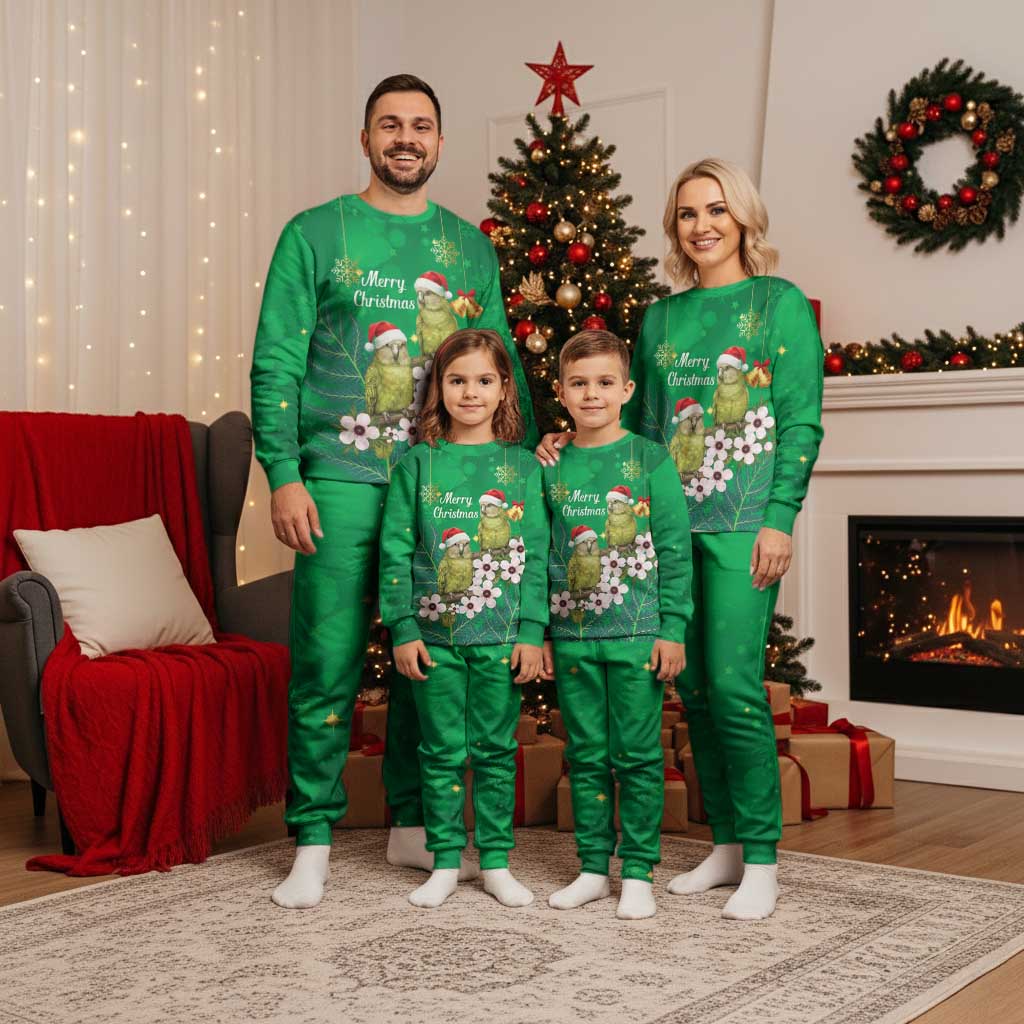 New Zealand Kakapo Christmas Pajama Set Owl Parrot Santa Sliver Fern Manuka - Green - Aussie Hoodie