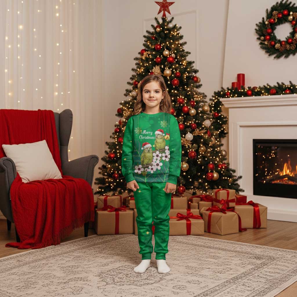 New Zealand Kakapo Christmas Pajama Set Owl Parrot Santa Sliver Fern Manuka - Green - Aussie Hoodie