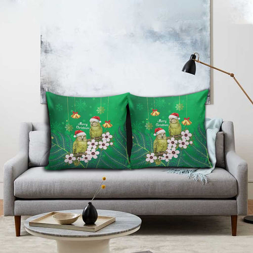 New Zealand Kakapo Christmas Pillow Cover Owl Parrot Santa Sliver Fern Manuka - Green - Aussie Hoodie