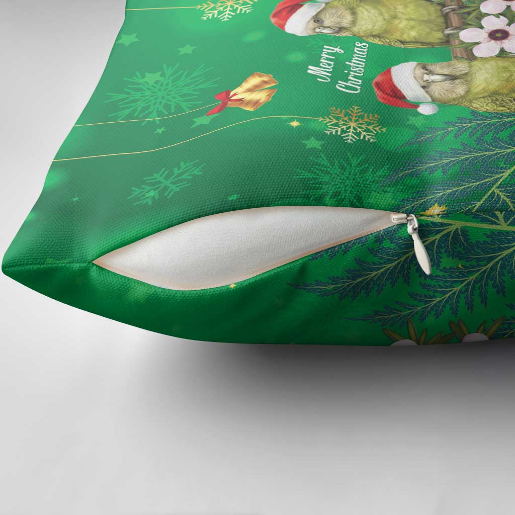 New Zealand Kakapo Christmas Pillow Cover Owl Parrot Santa Sliver Fern Manuka - Green - Aussie Hoodie