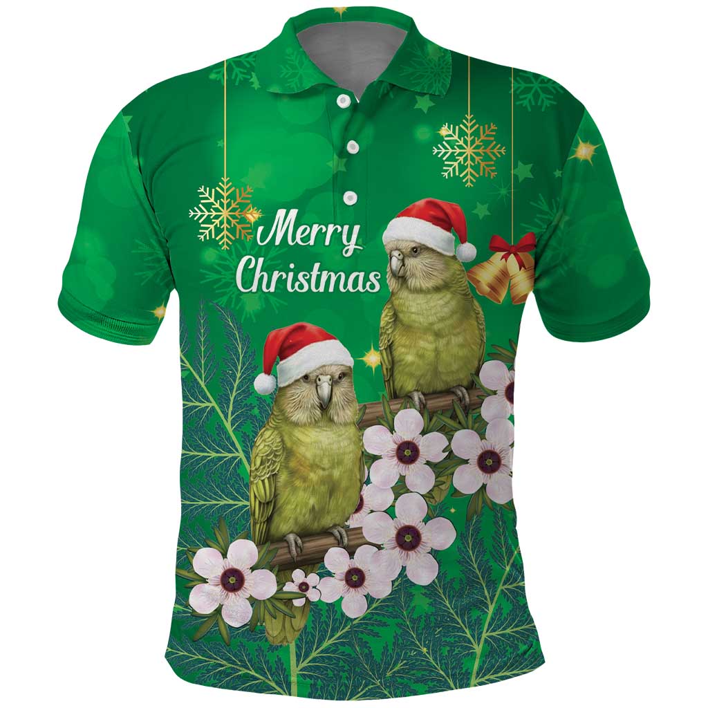 New Zealand Kakapo Christmas Polo Shirt Owl Parrot Santa Sliver Fern Manuka - Green - Aussie Hoodie
