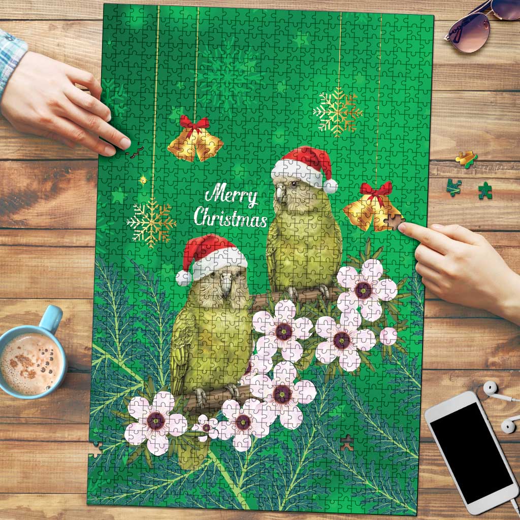 New Zealand Kakapo Christmas Puzzle Owl Parrot Santa Sliver Fern Manuka - Green - Aussie Hoodie