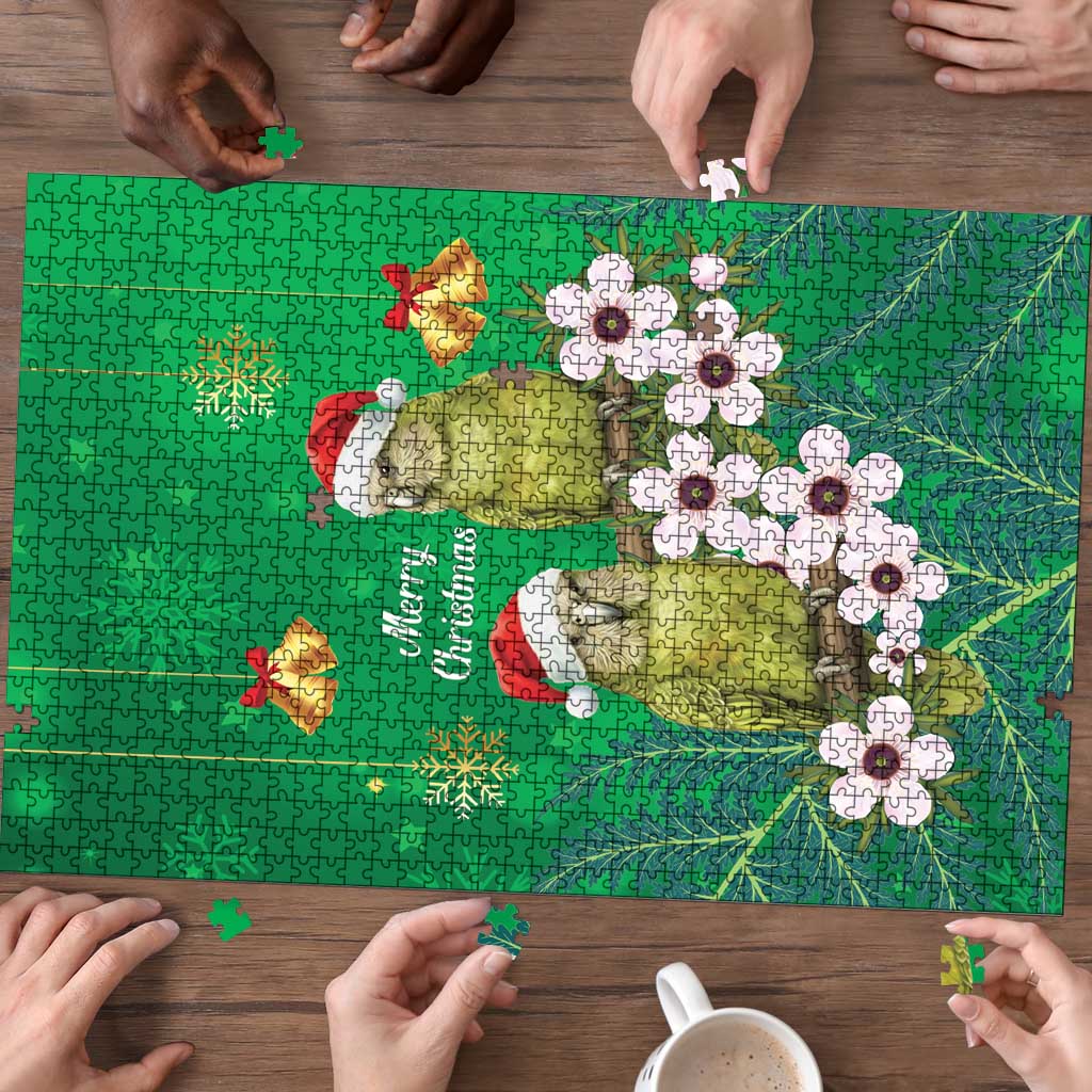 New Zealand Kakapo Christmas Puzzle Owl Parrot Santa Sliver Fern Manuka - Green - Aussie Hoodie