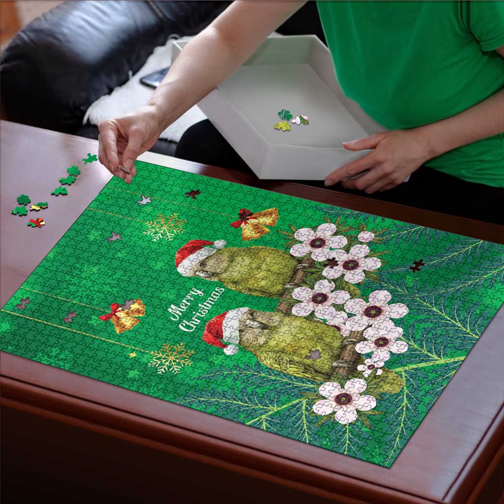 New Zealand Kakapo Christmas Puzzle Owl Parrot Santa Sliver Fern Manuka - Green - Aussie Hoodie