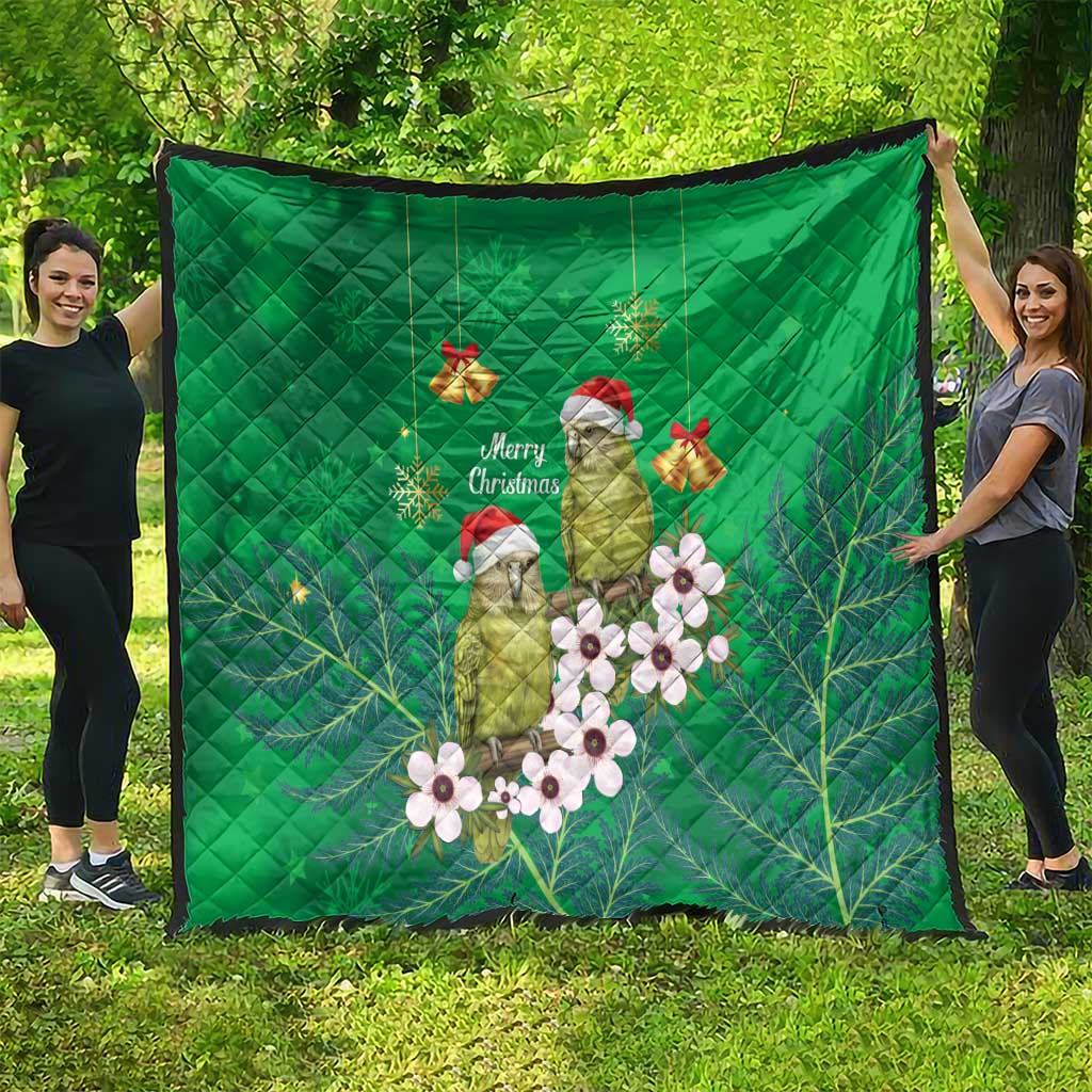 New Zealand Kakapo Christmas Quilt Owl Parrot Santa Sliver Fern Manuka - Green - Aussie Hoodie