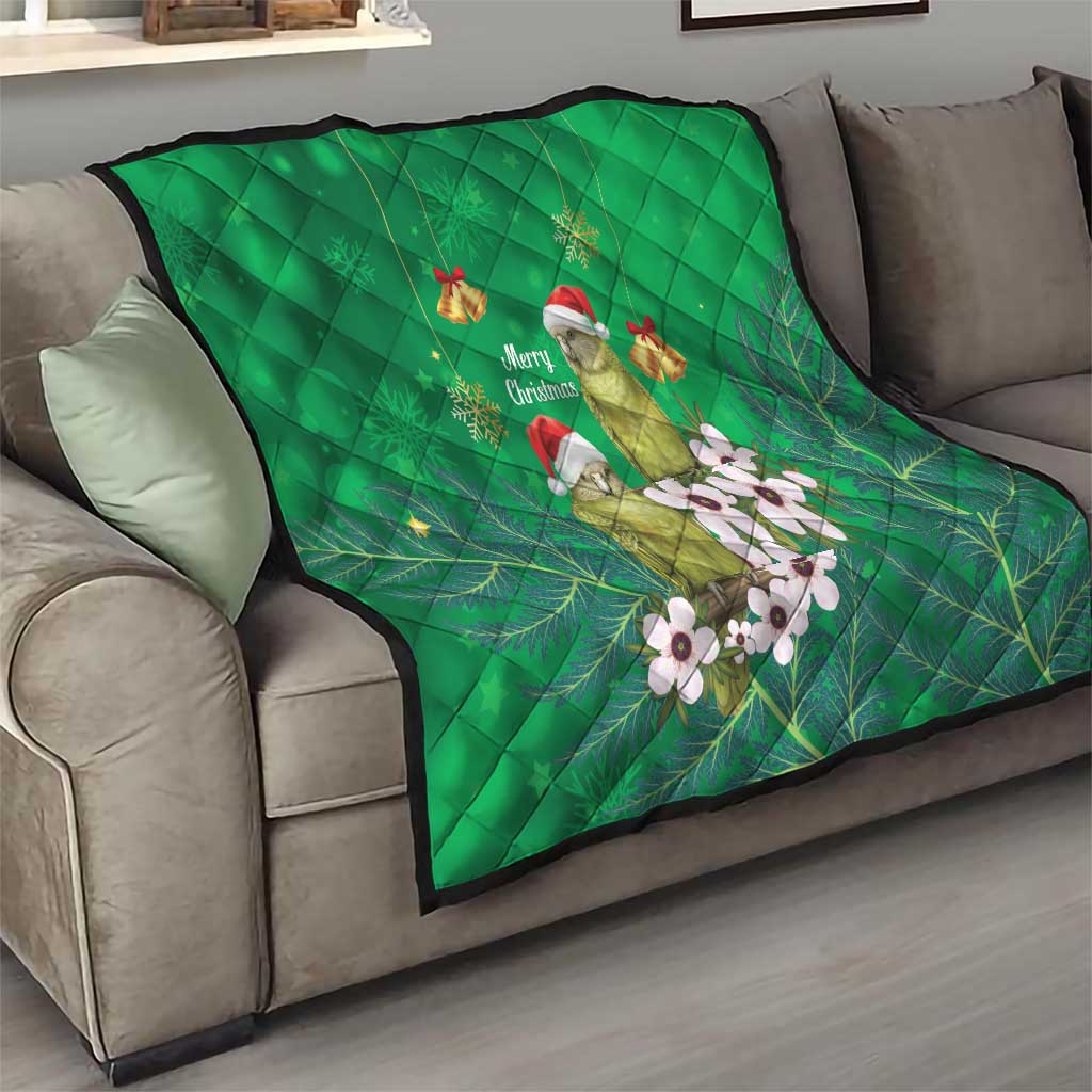 New Zealand Kakapo Christmas Quilt Owl Parrot Santa Sliver Fern Manuka - Green - Aussie Hoodie