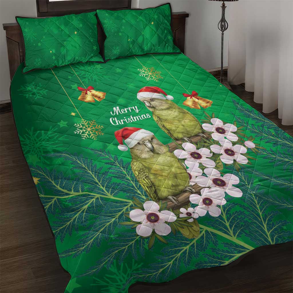 New Zealand Kakapo Christmas Quilt Bed Set Owl Parrot Santa Sliver Fern Manuka - Green - Aussie Hoodie