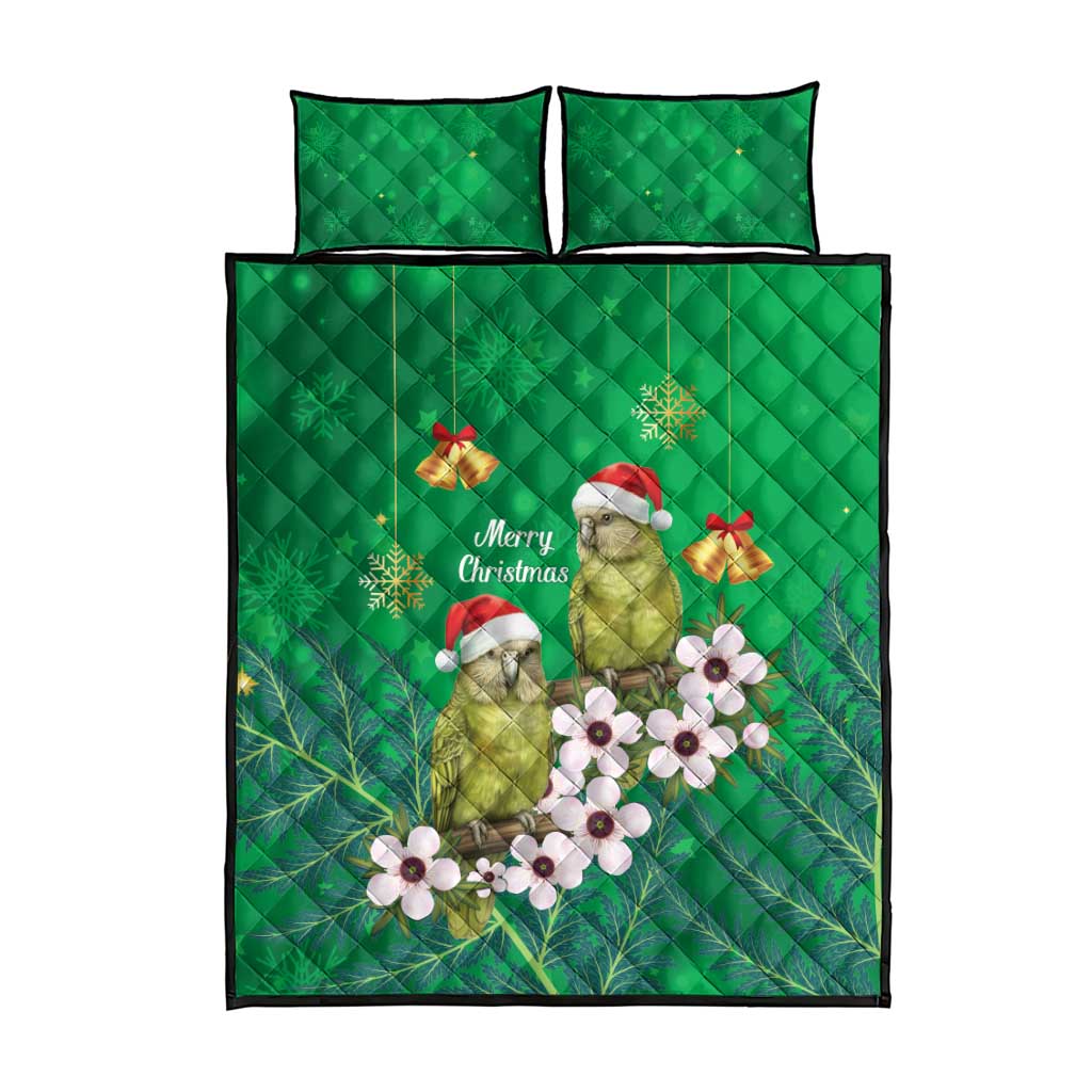 New Zealand Kakapo Christmas Quilt Bed Set Owl Parrot Santa Sliver Fern Manuka - Green - Aussie Hoodie