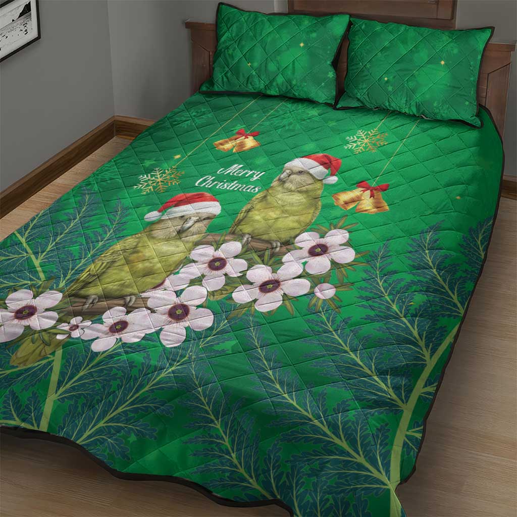 New Zealand Kakapo Christmas Quilt Bed Set Owl Parrot Santa Sliver Fern Manuka - Green - Aussie Hoodie