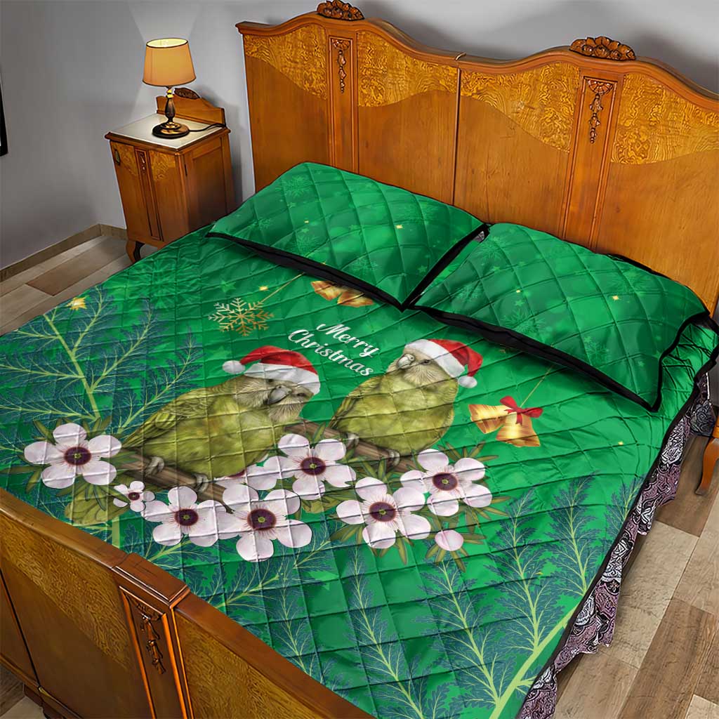 New Zealand Kakapo Christmas Quilt Bed Set Owl Parrot Santa Sliver Fern Manuka - Green - Aussie Hoodie