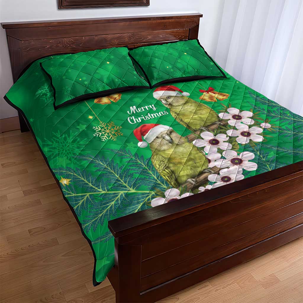 New Zealand Kakapo Christmas Quilt Bed Set Owl Parrot Santa Sliver Fern Manuka - Green - Aussie Hoodie