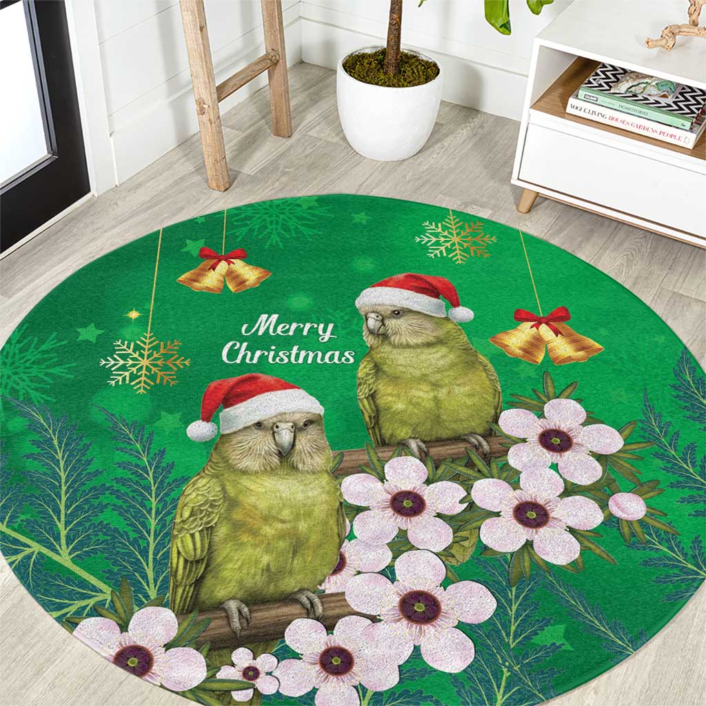 New Zealand Kakapo Christmas Round Carpet Owl Parrot Santa Sliver Fern Manuka - Green - Aussie Hoodie