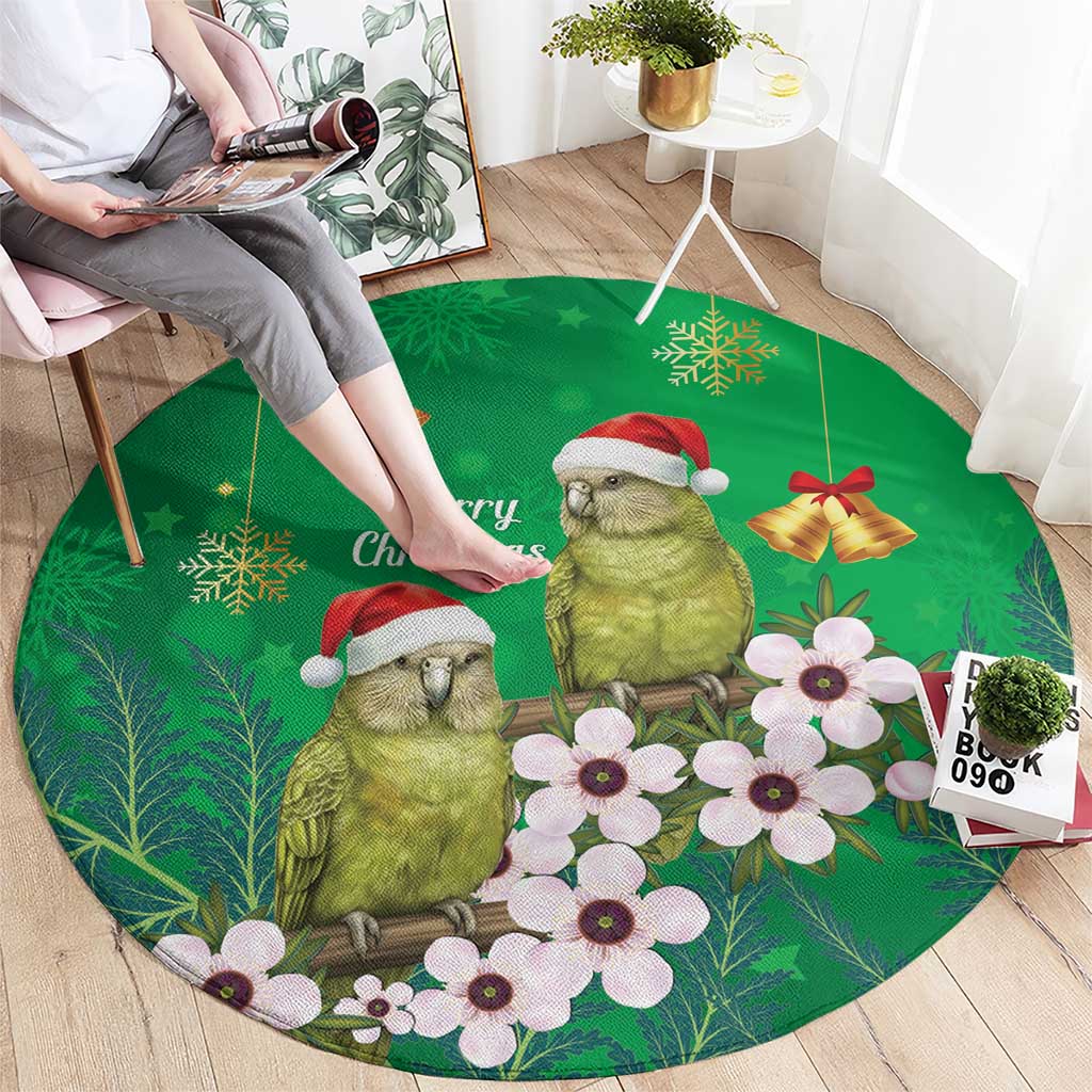 New Zealand Kakapo Christmas Round Carpet Owl Parrot Santa Sliver Fern Manuka - Green - Aussie Hoodie